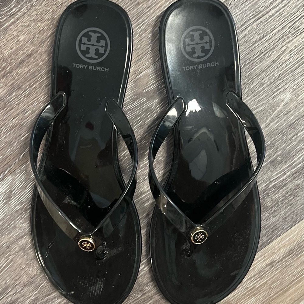 Tory Burch Black/Gold Jelly Flip Flops